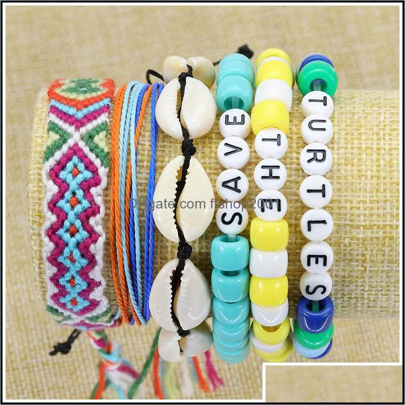 colorful cotton rope bracelet with letter bead bangle set girl handmade braid bracelets summer beach accessories q583fz