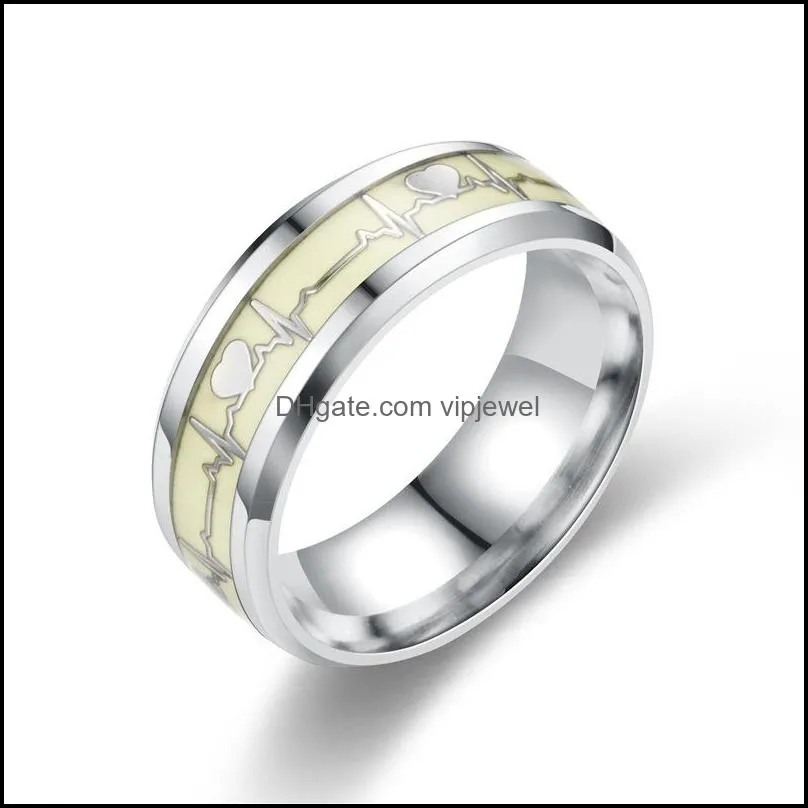 size 613 luminous couple ring black fashion man minimalist stainless steel glowing in the dark jewelry