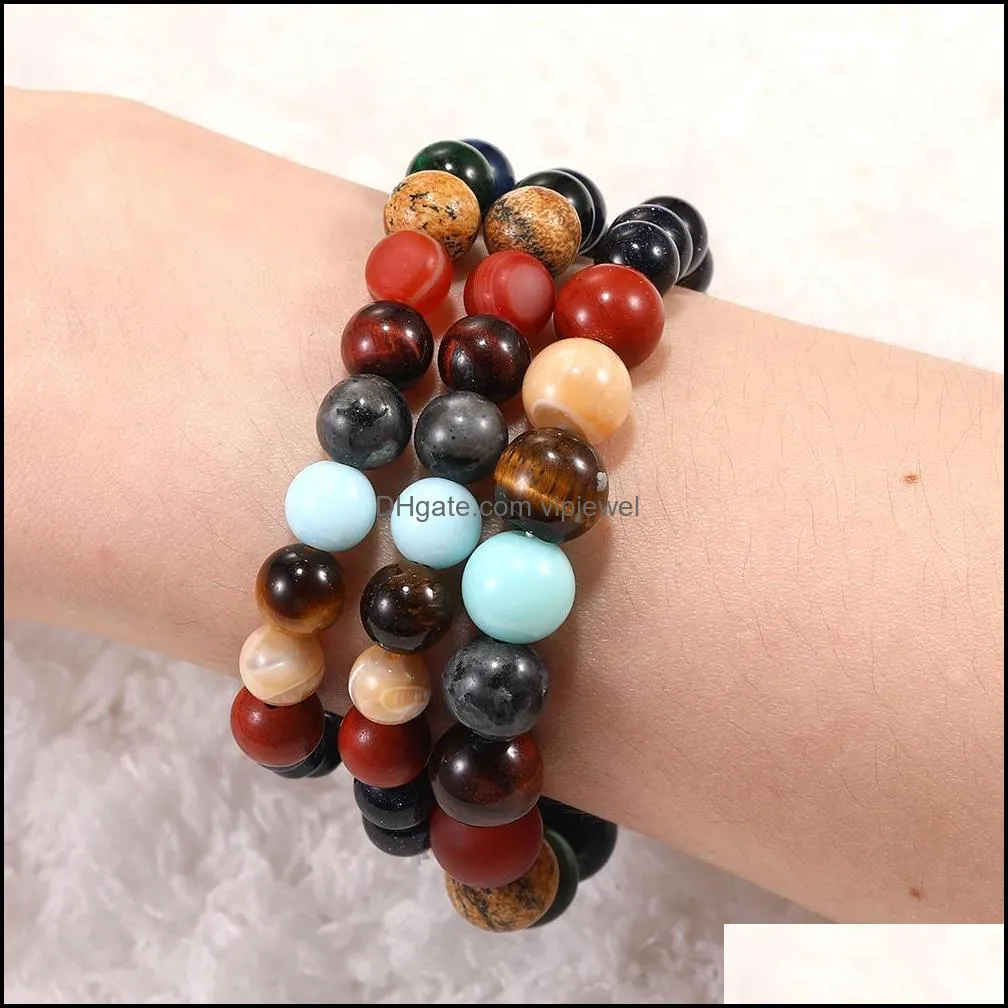 galaxy eight planets beaded bracelet strands men natural stone universe solar system yoga chakra bracelets for mens women jewelry