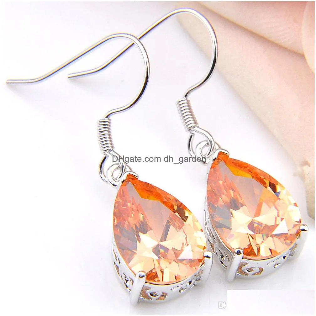 luckyshine gorgeous jewelry water drop champagne morganite earrings 925 silver woman zircon hook earrings 
