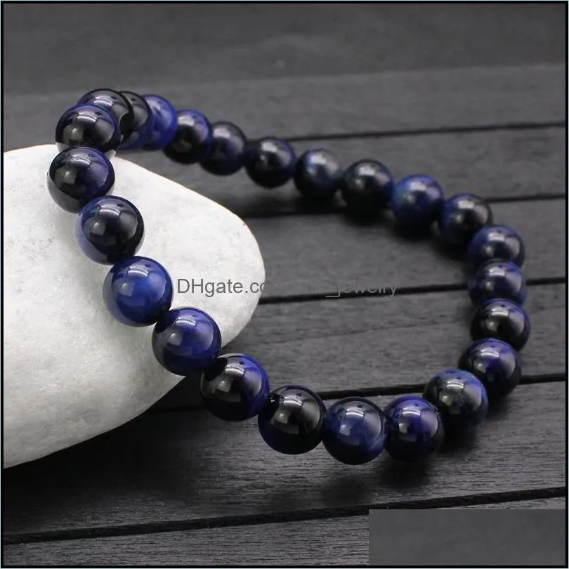  est high quality elastic blue tiger eye stone bracelet pick style fashion jewelry for women stretch natural black lave men