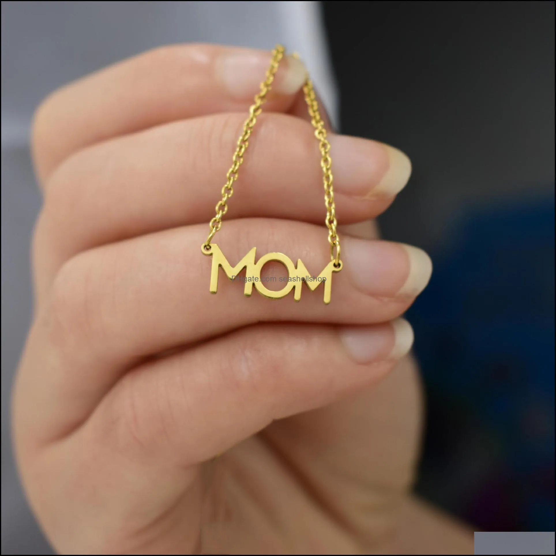 stainless steel letter mom necklace mothers love pendant minimal necklaces silver gold rose gold colors jewelry for moms mothers