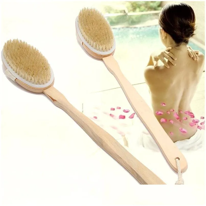 bathroom body brushes long handle bath natural bristles brushes exfoliating massager with wooden handle dry brushing shower tool