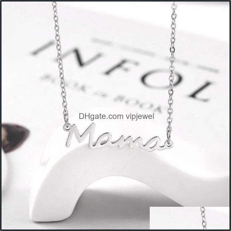 mama letters necklace stainless steel mom baby lockbone chain pendant necklace jewelry mothers day gift silver gold rose gold colors