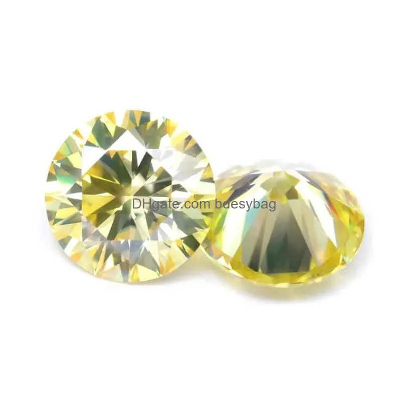 other plated gold yellow color vvs1 12 carat round moissanite stone loose gemstone pass diamond with gra for diy jewelry ringother