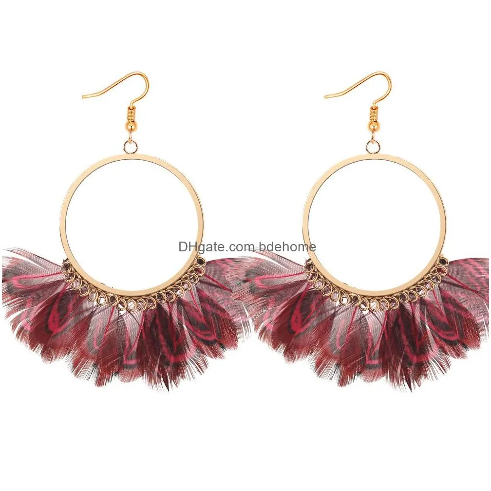 fashion jewelry womens vintage exaggerated circle peacock feather tassels dangle earrings