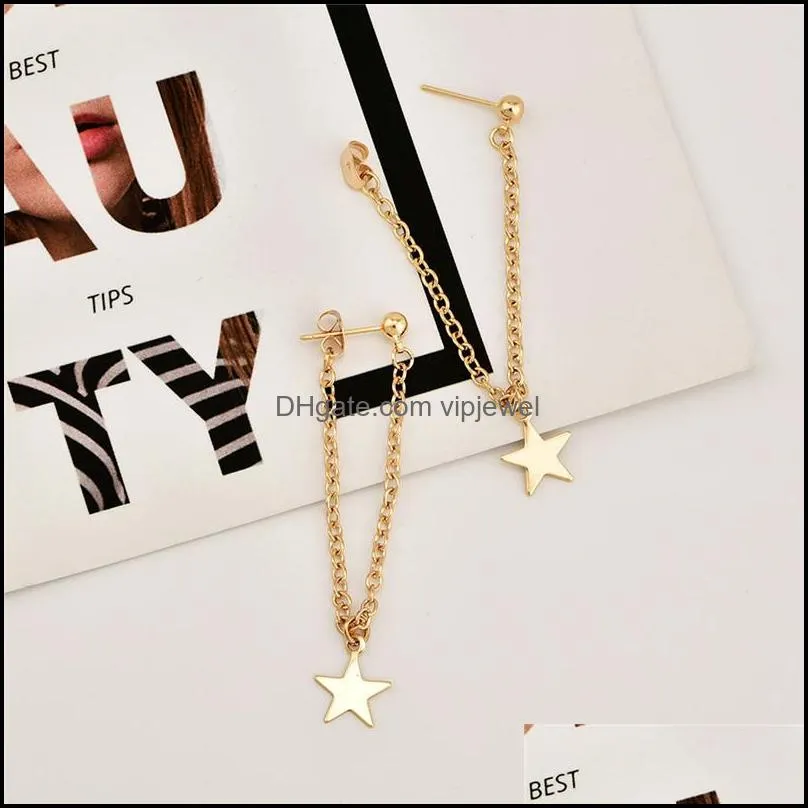 tassel star design earrings gold color chain angle long earrings statement dangle ear for wedding women elgant girls wholesale jewelry