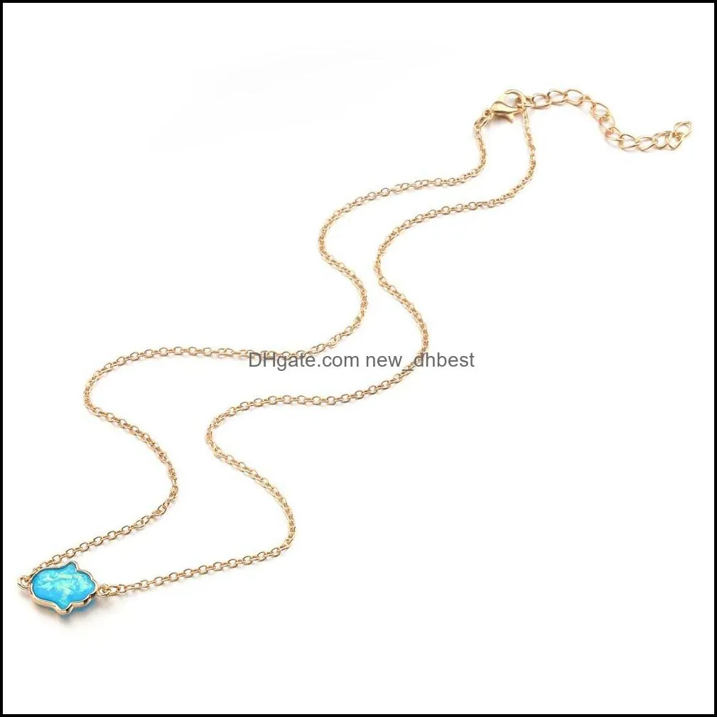 fashion opal hand necklaces for women gold plated chain small hand pendant girls trendy jewelry gift