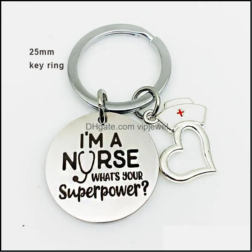 nurse cap stainless steel keychain engraved i am a nurse keyring heart key chains charm love medicine school students gifts