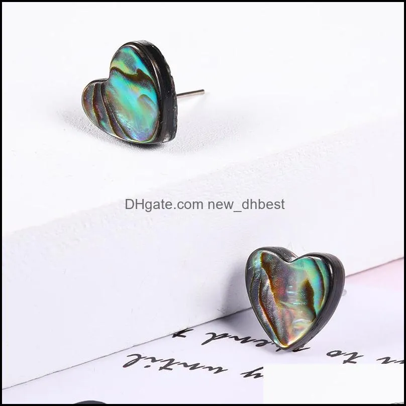 heart shape abalone shell stud earrings for women shell abalone round beads shell stud earrings fashion jewelry 2019