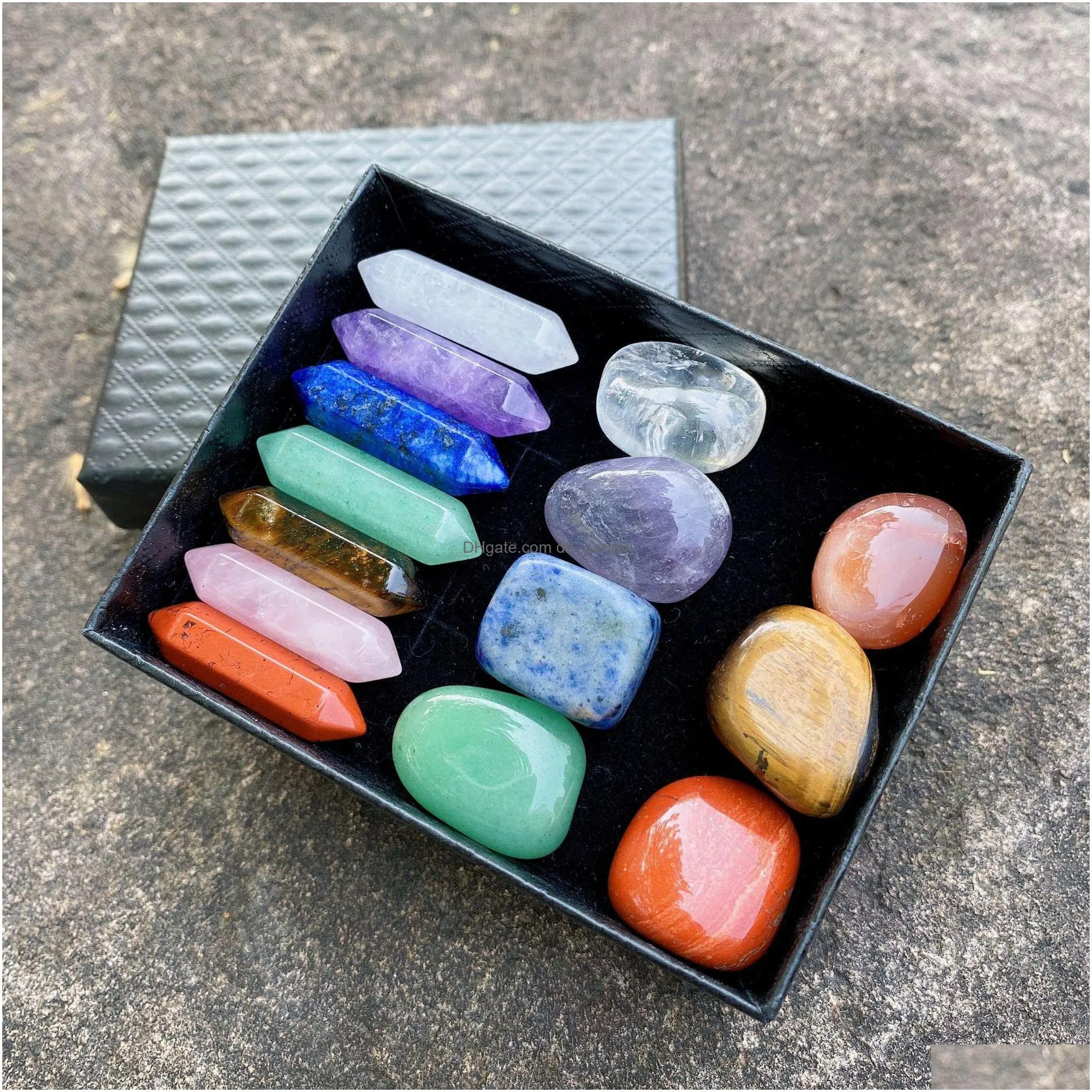 7 chakra set reiki natural stone crystal stones ornaments hexagon prism quartz yoga energy bead chakra healing art craft decoration