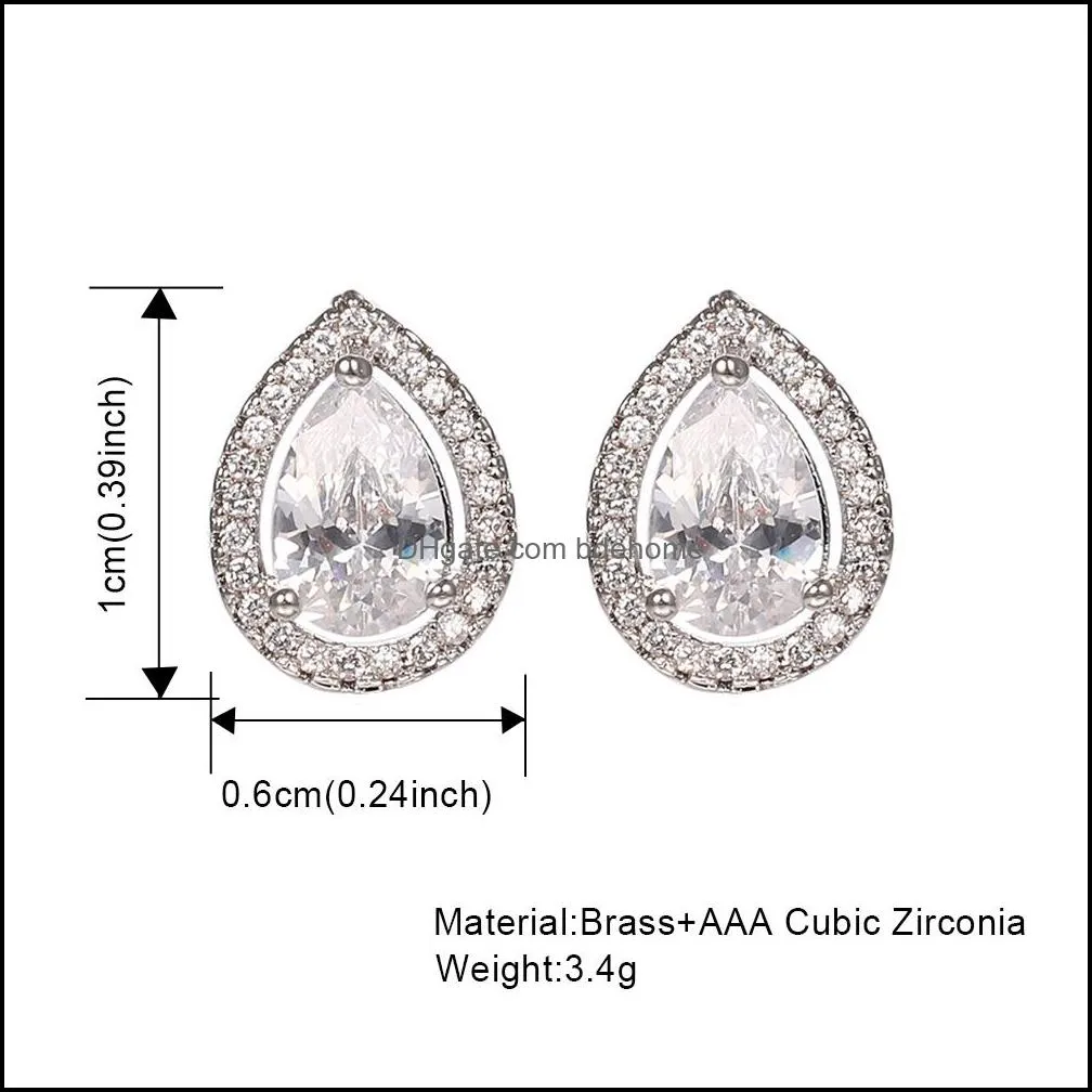 fashion water drop design stud earrings top quality white rhinestone cubic zircon stud earring for women jewelry bridal wedding party