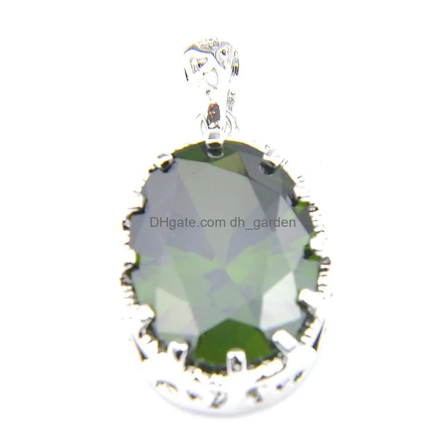 luckyshine fashion attractive jewelry oval green olive stone gems pendants 925 silver for women necklace pendant jewelry 1