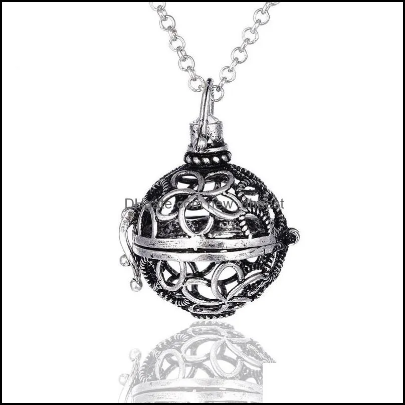  diffuser essential oil cage pendant necklaces with cotton ball black lava rock stone hollow lockets chains for women fashion