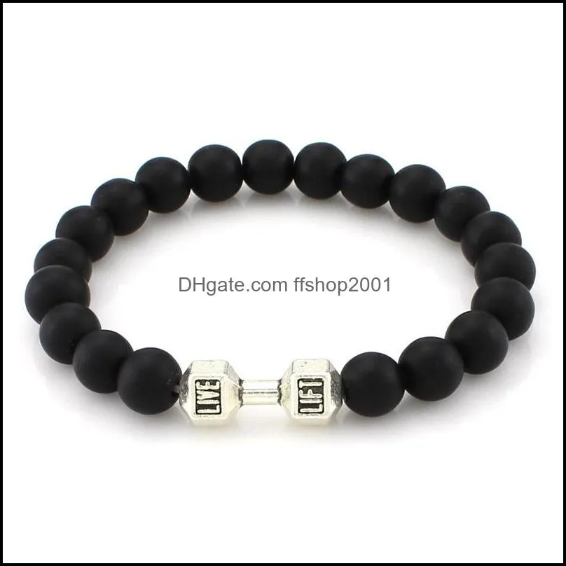 fitness barbell dumbbell bracelet natural stone bangle for women men  oil diffuser jewelry gym yoga bracelets b337s f