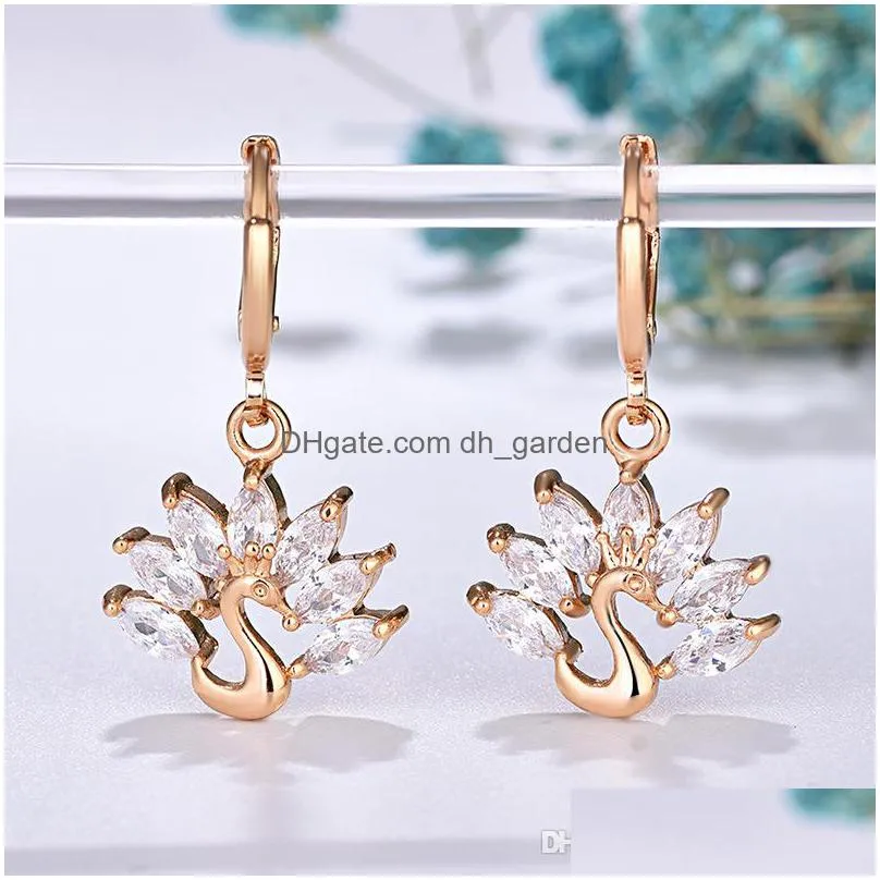 high quality 5 pairs /lot luxury white cubic zirconia crystal gems rose gold holiday gift party drop earrings