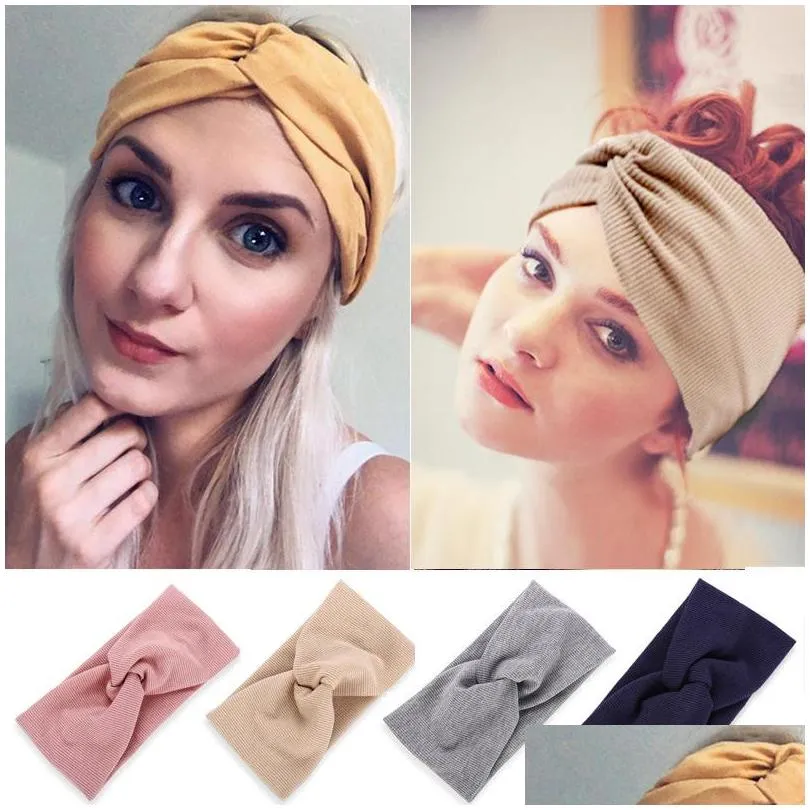 europe fashion womens thread cotton cross headband yoga sport elastic headband ladies hair band
