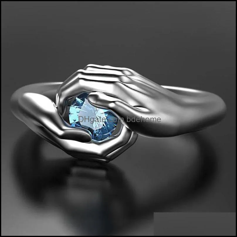 wedding rings 2021exquisite hands embrace blue ring crystal rhinestone elegant female engagement fashion gift 1903 t2