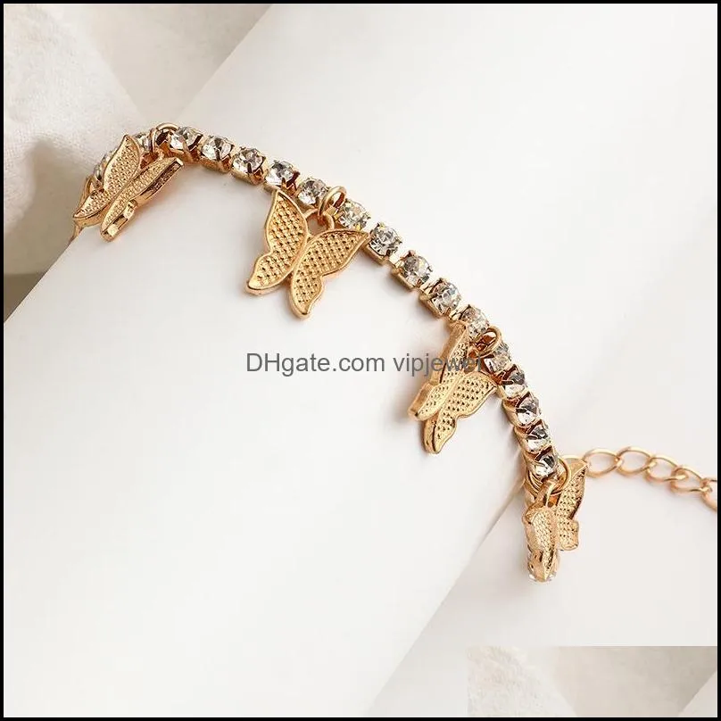 casual butterfly anklets rhinestone tennis chains foot jewelry for women summer beach anklet barefoot chain
