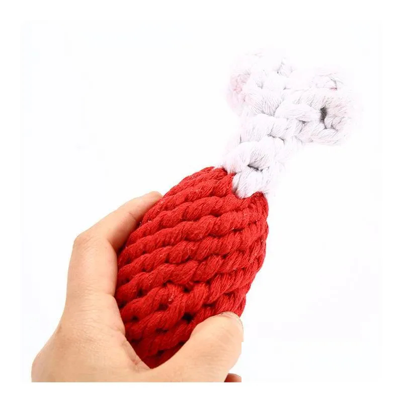 dog pet molar tooth cleaning chicken leg shape dog pet chew bite toys durable cotton rope knot dog pet toy