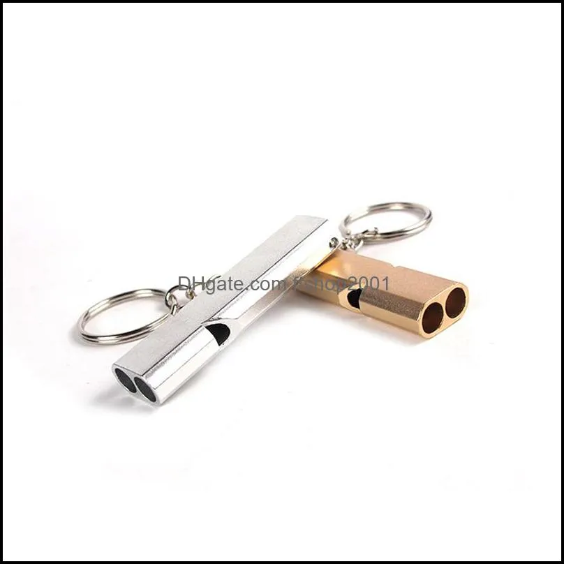 key chain emergency whistle double tube safety survival whistles keyrings for dog training outdoor hiking camping dhs