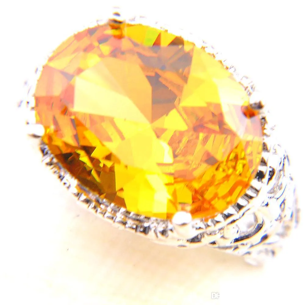  wholesale 2pcs/lot oval fire royal citrine gemstone 925 sterling silver ring cubic zirconia women weddings jewelry ring gift