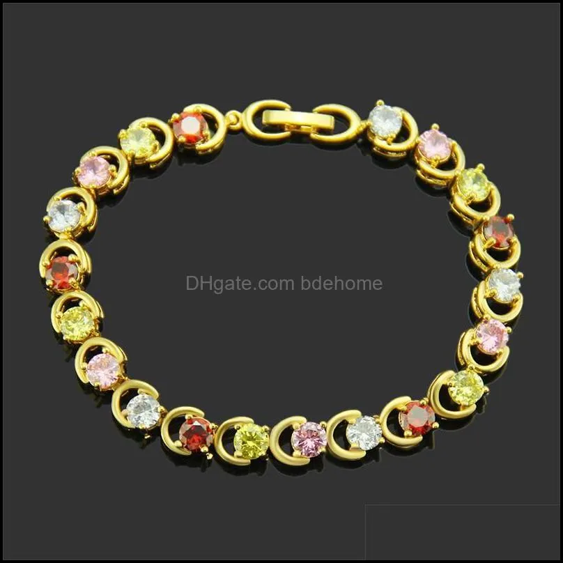 8k gold plated bling mixed color diamond womens tennis chain bracelet full cubic zirconia link chains jewelry gifts for girls 3571 q2