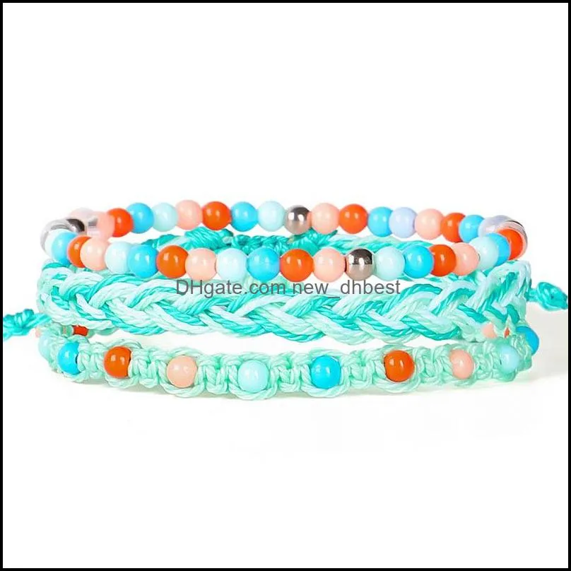 wax thread colorful bead bracelet 3pieces/set bohemian handmade waterproof bracelets summer beach jewelry
