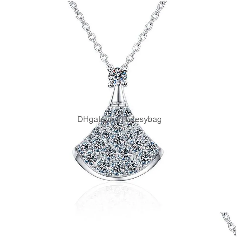 chains angel womens necklace moissan diamond s925 sterling silver 0.62ct small fan pendant boutique jewelrychains