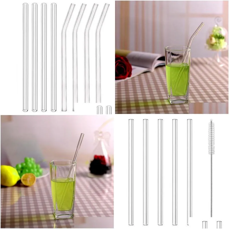 8.5x8mm reusable clear glass drinking straws ecofriendly dinking straws bent straight milk cocktail straw