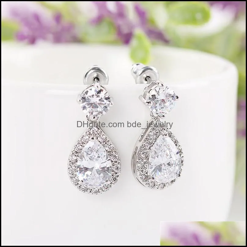 teardrop cubic zirconia necklace pendant high quality brand cubic zirconia water drop earrings wedding jewelry cz stone dangle ear
