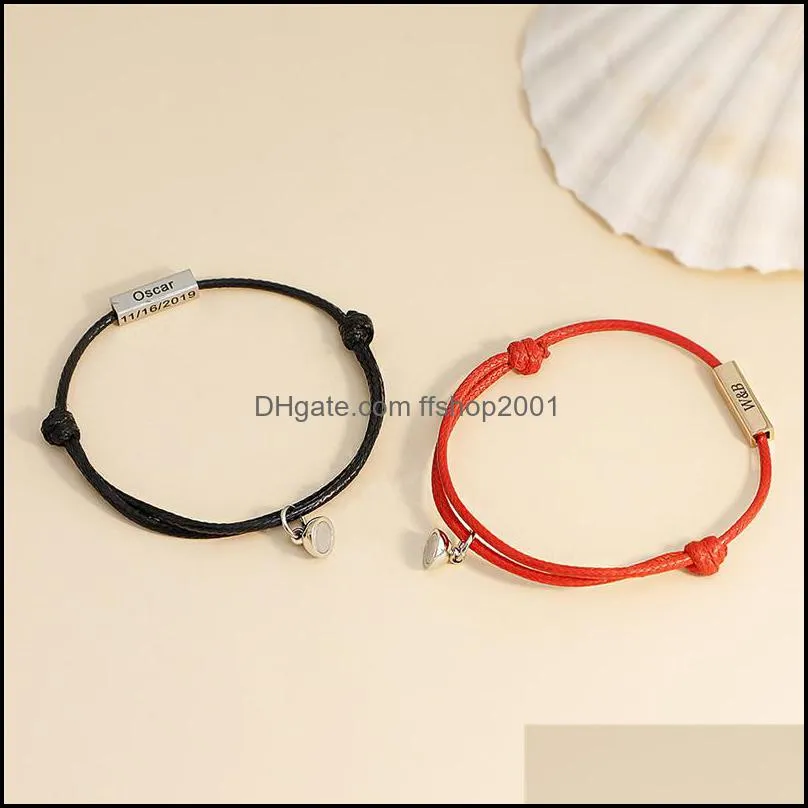 lovers matching couples bracelet 2pcs/set friendship rope braided distance couple magnetic bangle kit jewelry q103fz