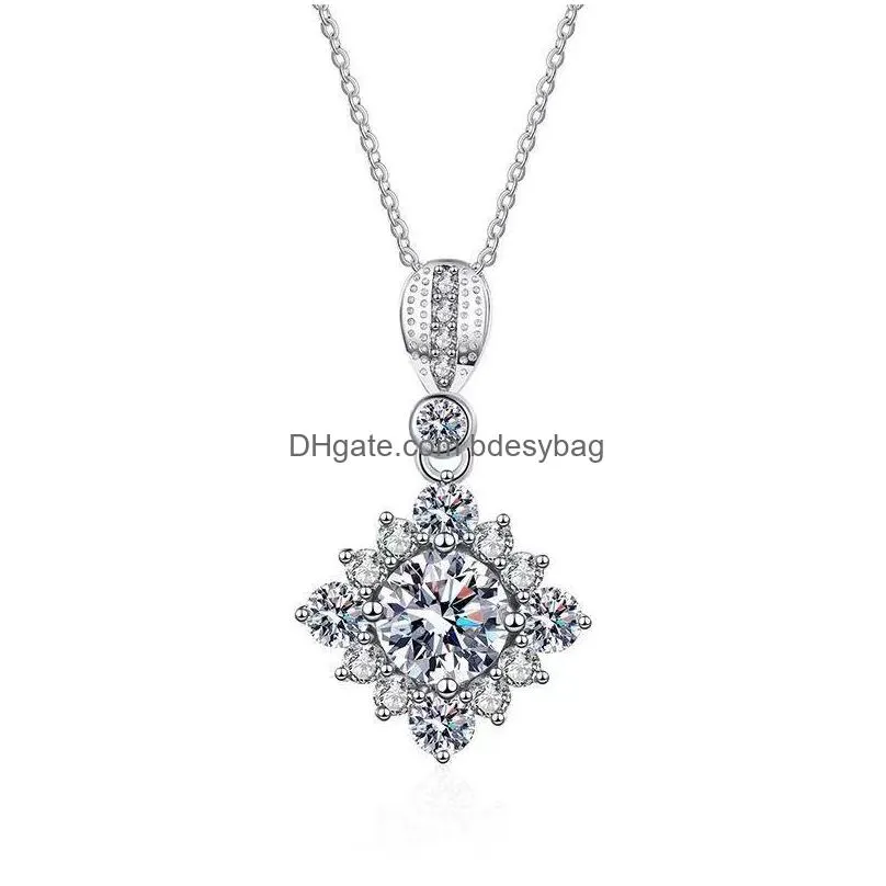 pendant necklaces trendy s925 silver 1ct d color moissanite geometric square necklace for women plated platinum charm pass