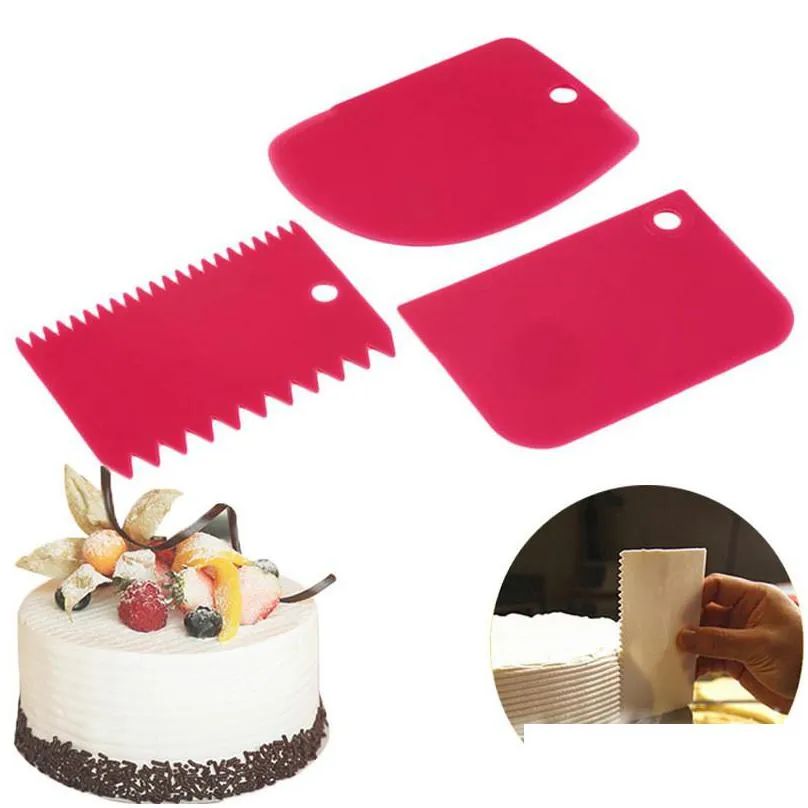 3pcs/set baking pastry tools plastic dough knife icing fondant scraper decorating plain smooth jagged edge spatulas cutters cake tool