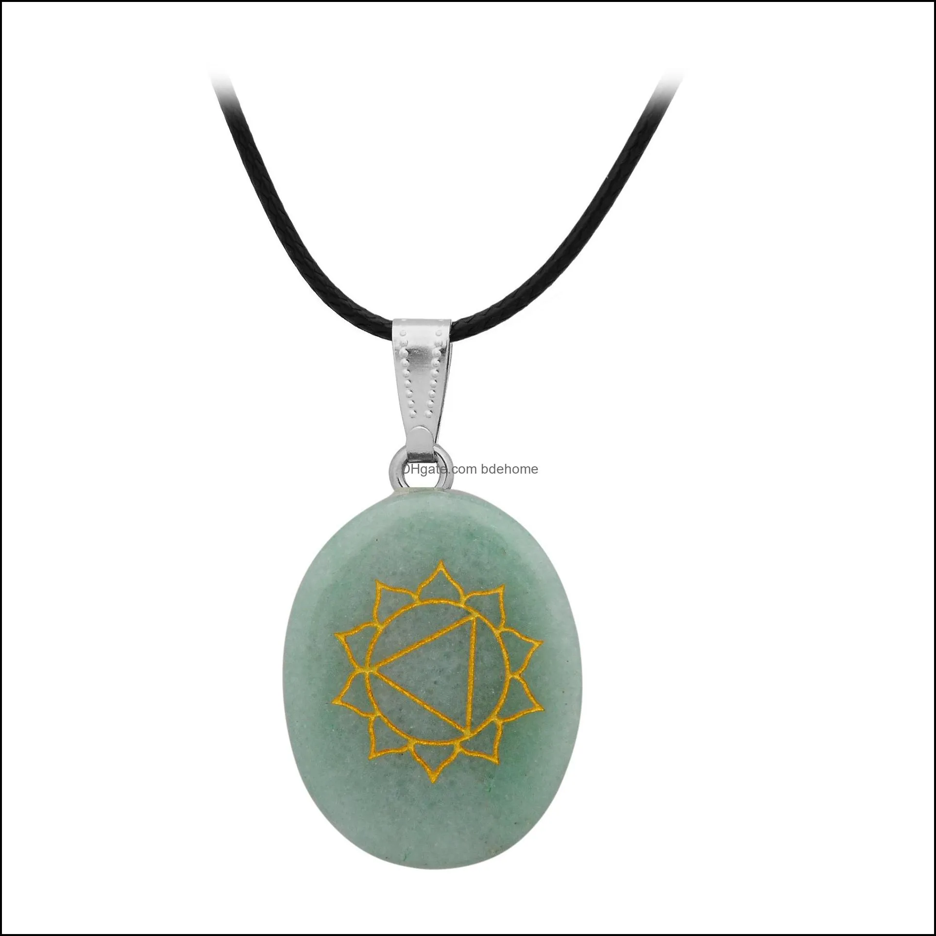 natural stone pendant necklace rose quartz crystal agat wax thread chain 7 chakra pendulum necklaces for women reiki jewelry