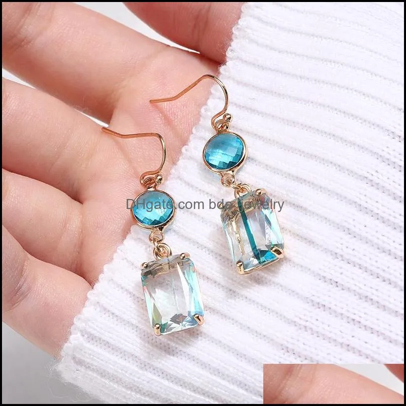 high quality square k9 crystal dangle earrings for women colorful rhinestone gold copper metal hook earring 2019 fashion jewelry 