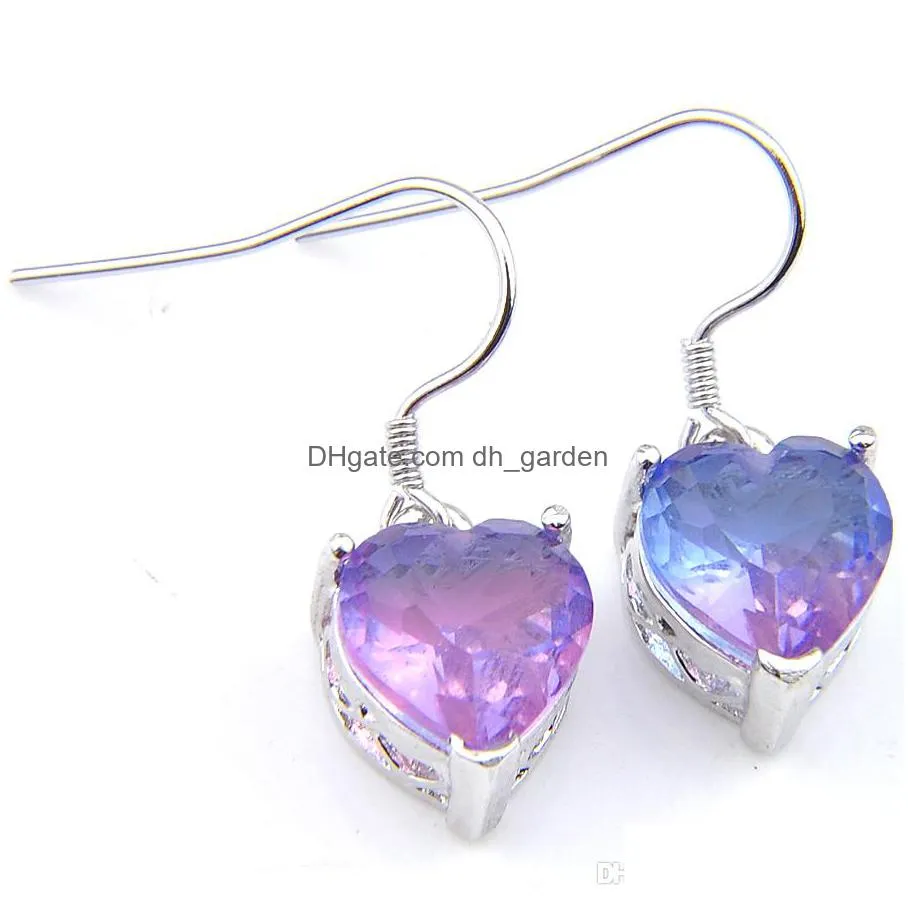 wholesale for women heart bi colored tourmaline earring 925 silver purple dangle zircon earring wedding jewelry ship