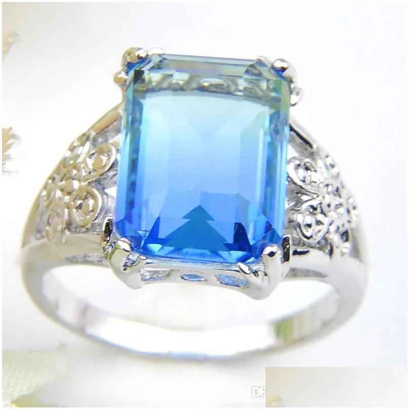 womens rings 925 sterling silver plated blue bi colored tourmaline gems engagement party jewelry accessory ring