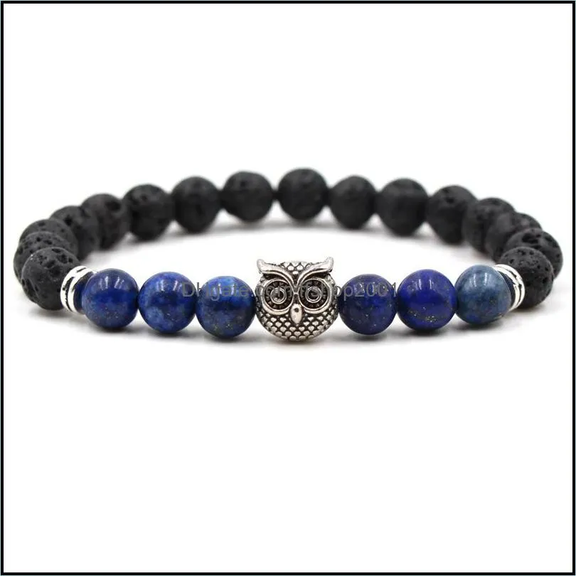 8mm black lava volcanic stone bracelets owl aromatherapy essential oil diffuser bracelet for men women yoga elastic jewelry m483a