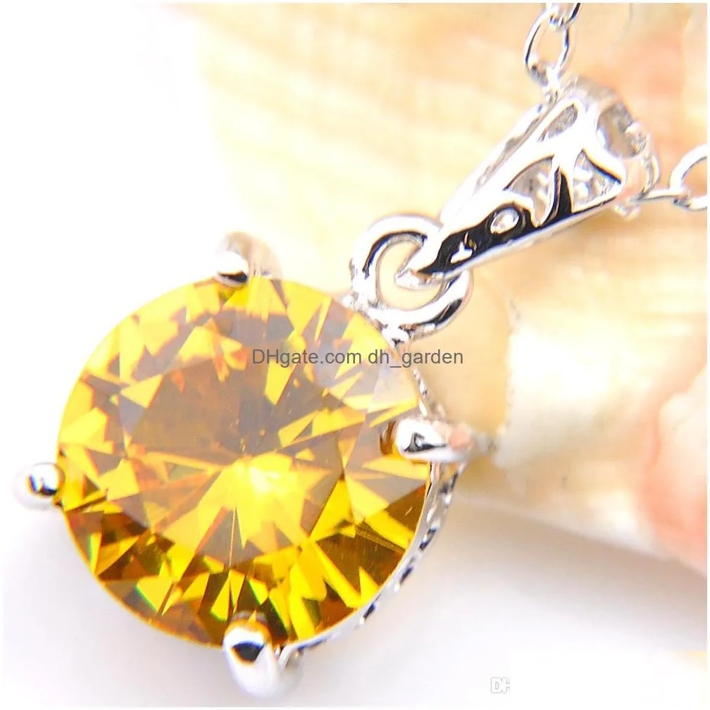 high quality 10 pcs/lot round fire yellow crystal zirconia gems women pendant for necklace for party holiday gift with chain 