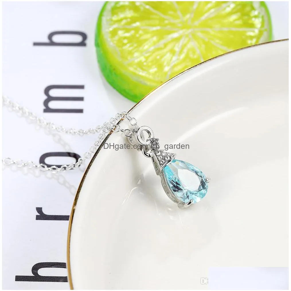high quality luckyshine 5 pcs/lot topsales swiss bluetopaz gemstone 925 sterling silver necklaces pendant weddings jewelry