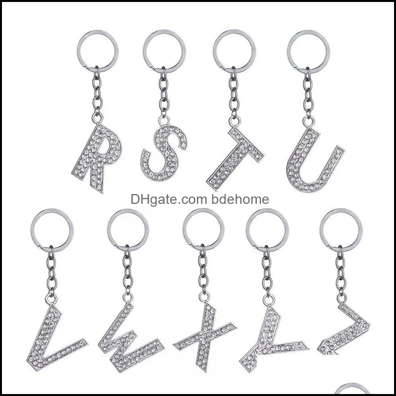silver color 26 letters keychian creative jewelry key pendant chain ring for women men jewelry