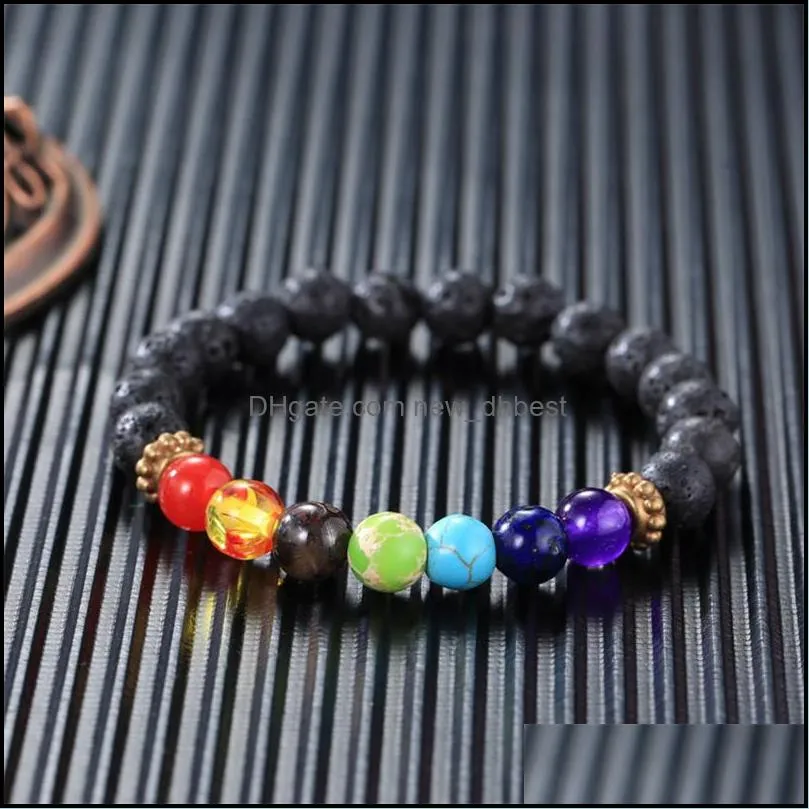 8mm lava rock beads charm bracelets natural essential oil diffuser chakra stone warp bangle for men women fashion diy jewelry in bulk