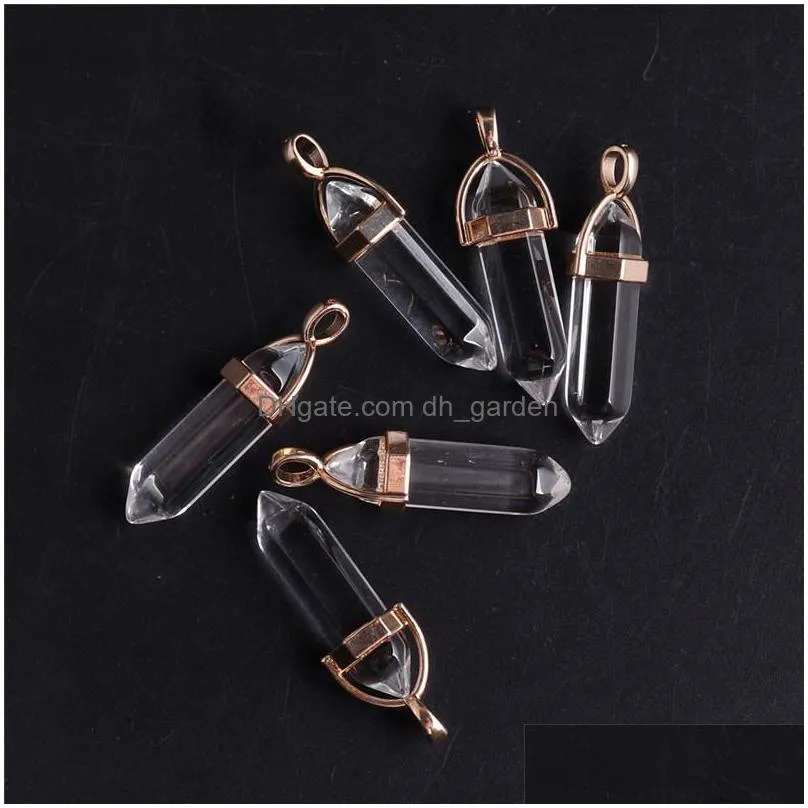 gold color natural stone rose quartz stones crystal pillar charms chakra pendants for necklace earrings making accessories wholesale