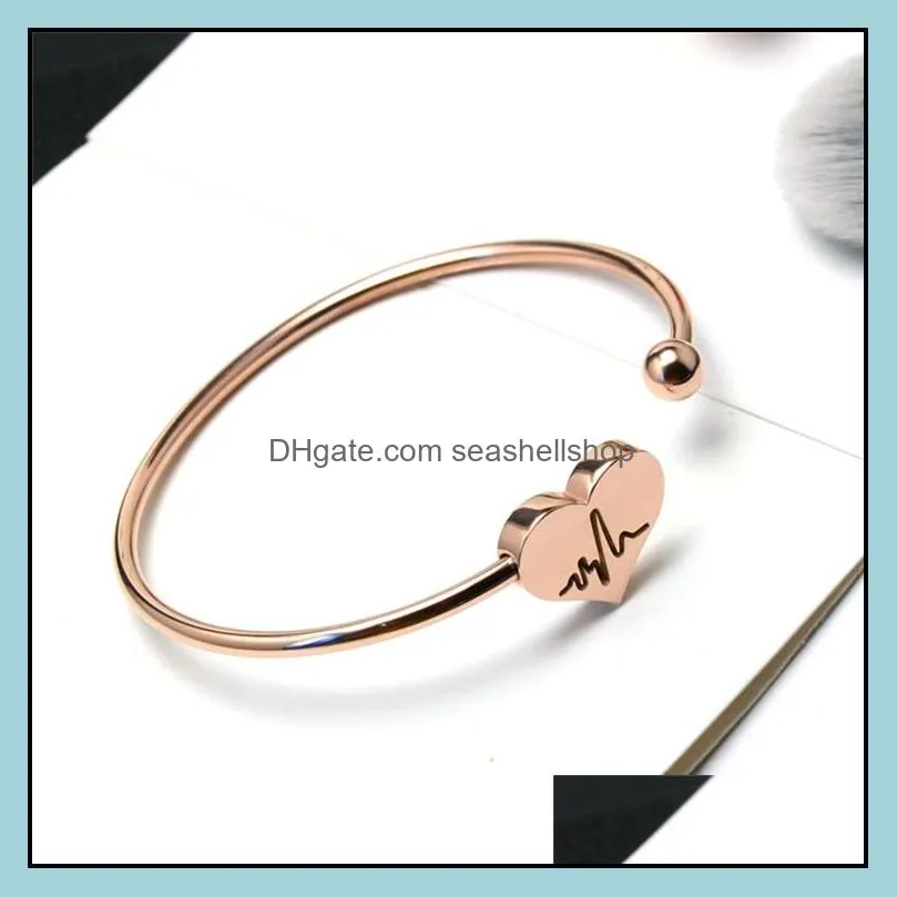 ecg stainless steel bracelet bangles gold plated open cuff heart bracelets nurse doctor jewelry gift