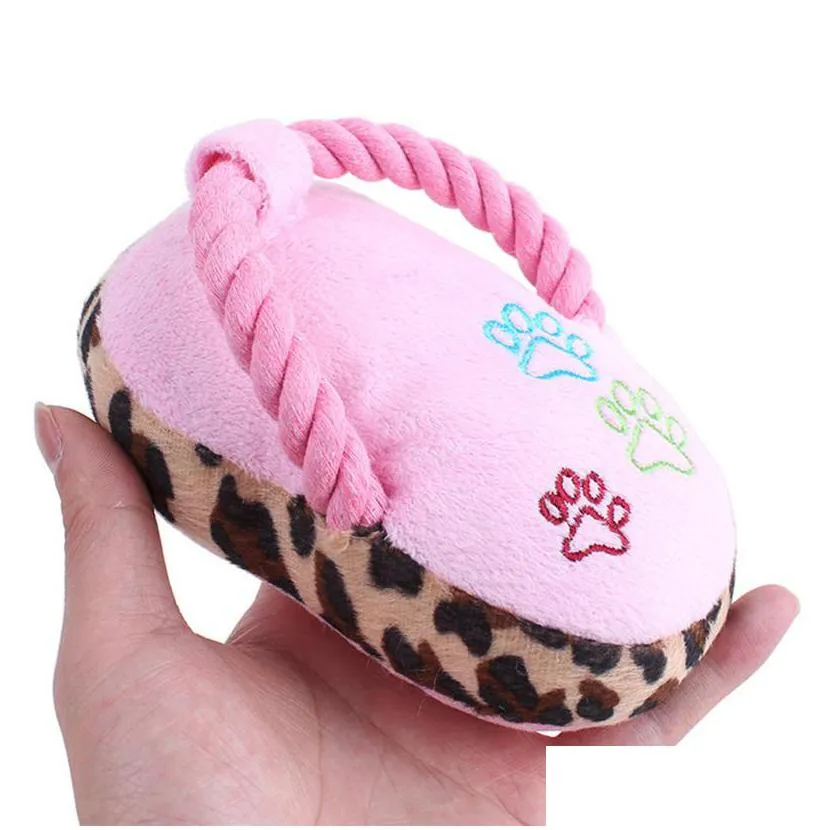 cute puppy magnetic dog toy pet chew play squeaker sound plush slippers bread shape gift plush slipper shape toy for puppy