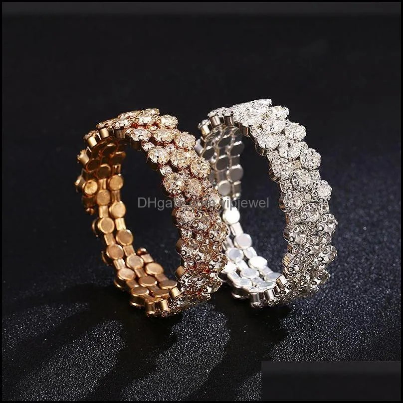 fashion multiple rows crystal adjustable elastic tennis bracelet bangle for women gold silver color wedding bangles jewelry gift