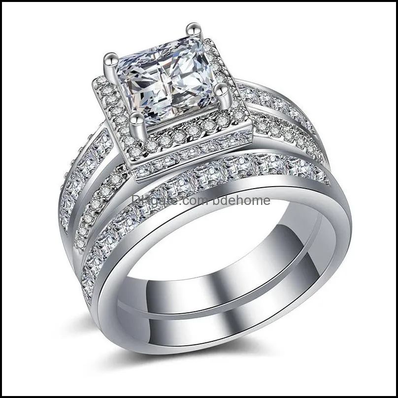 wedding rings fashion luxury gold filled zircon engagement ring set beautiful bride romantic jewelry 3555 q2