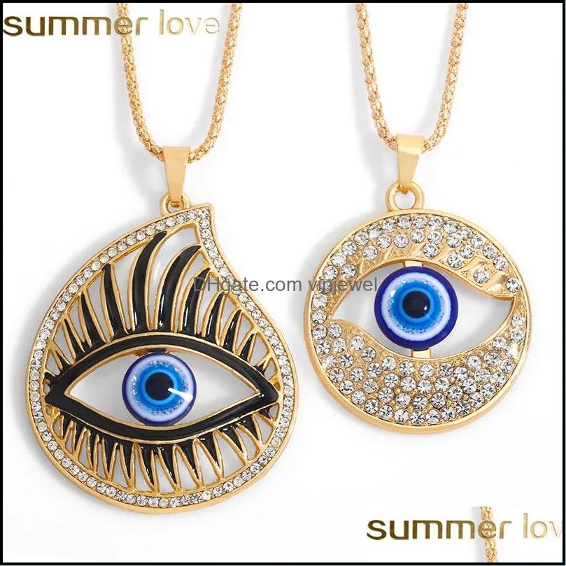 trendy evil demon eye pendant necklace alloy sweater chain turkey blue eyes fatima hand drop necklaces for women