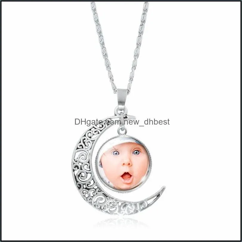 custom made p o pendant moon necklace for women men personalized glass cabochon picture charm chains fashion jewelry gift